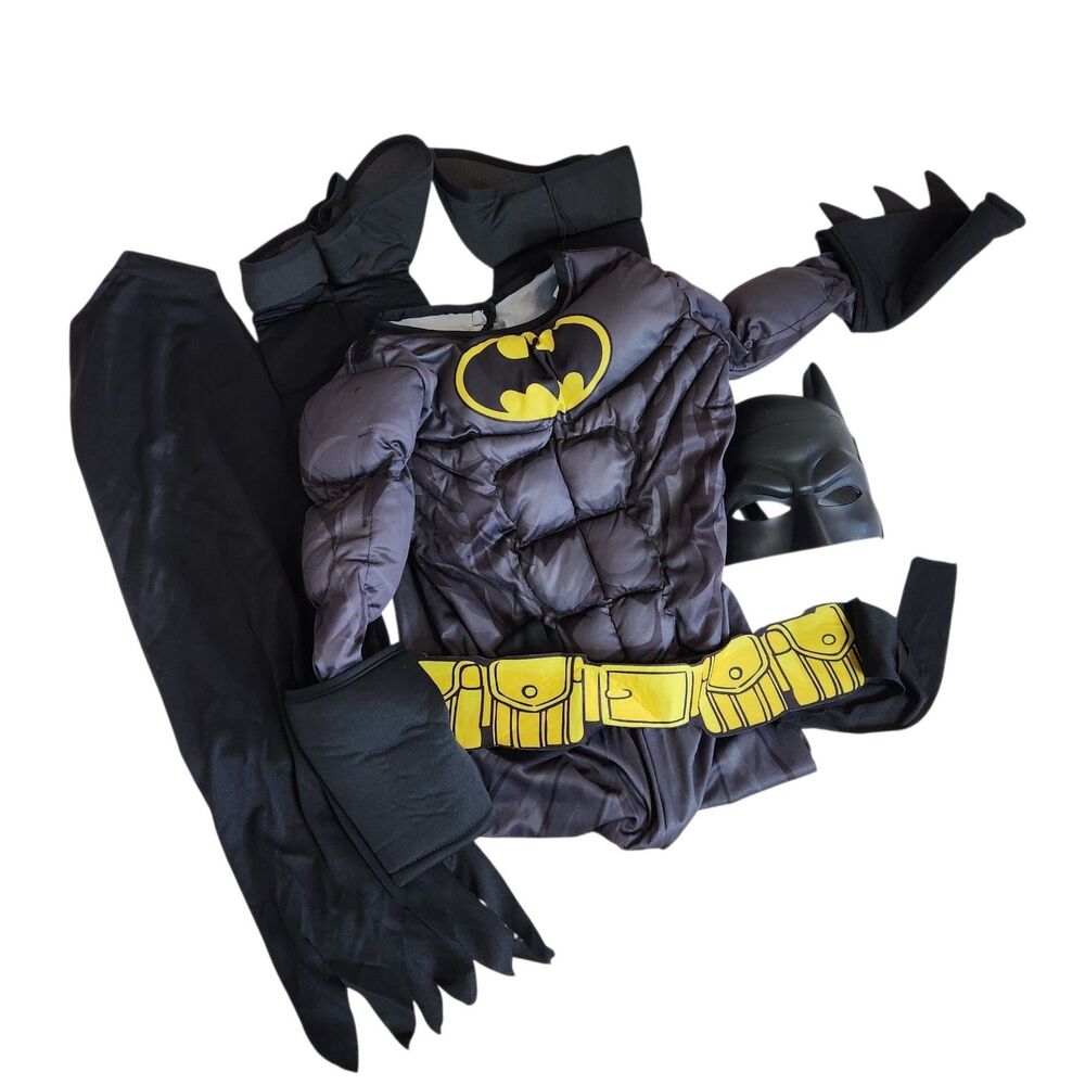Rubies Batman Costume Kids Small 4-6 Muscle Chest Padded Jumpsuit Cape Mask #630 - Picture 3 of 6